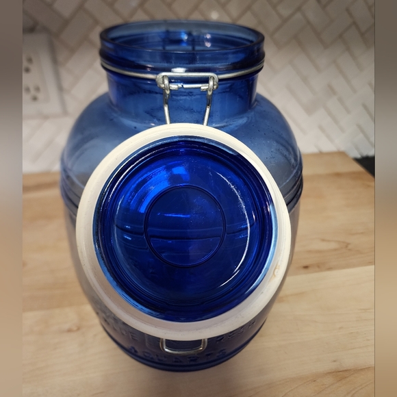Cobalt Blue Cracker Barrel Style Glass Canister Jar 4 QT Cookies Flour Sugar - Picture 4 of 5